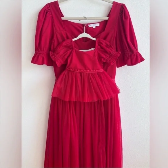 Ivy City Co Red Ballerina Dress size Small with 0-3 months mini ❤️ - Picture 1 of 4